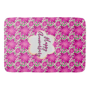 Custom and personalized pink floral  bath mat