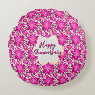 Custom and personalized pink floral  round cushion