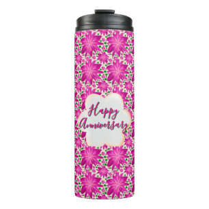 Custom and personalized pink floral  thermal tumbler