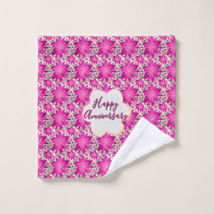 Custom and personalized pink floral  wash cloth