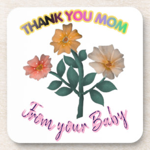 Custom and personalized Thank You Mom Watercolor  Coaster