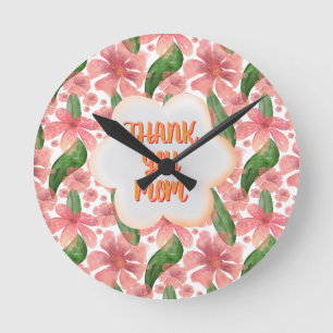 Custom and personalized Thank You Mom Watercolor Round Clock