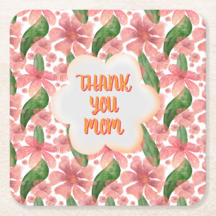 Custom and personalized Thank You Mom Watercolor Square Paper Coaster