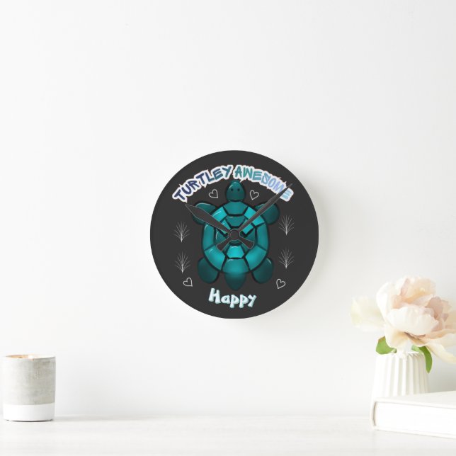 Custom and personalized turtle lover gift  round clock (Home)