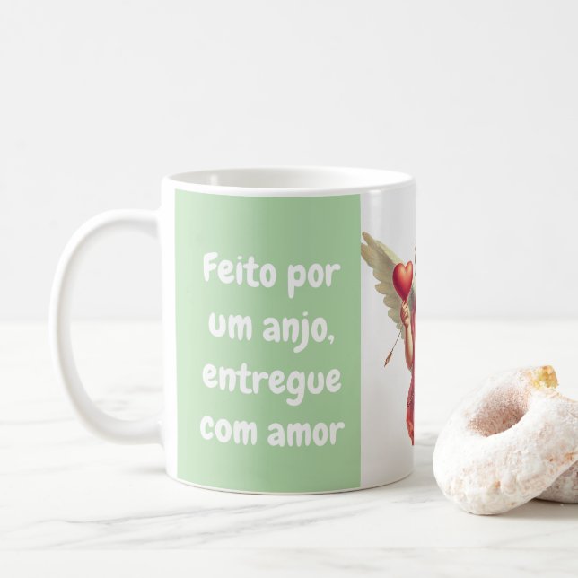 custom angel carved with heart coffee mug (With Donut)
