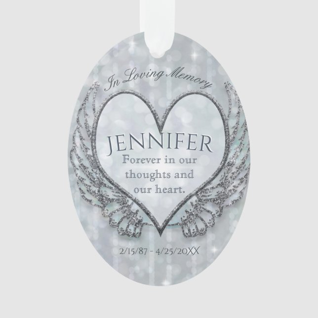 Custom Angel Heart and Wings Memorial Ornament (Front)