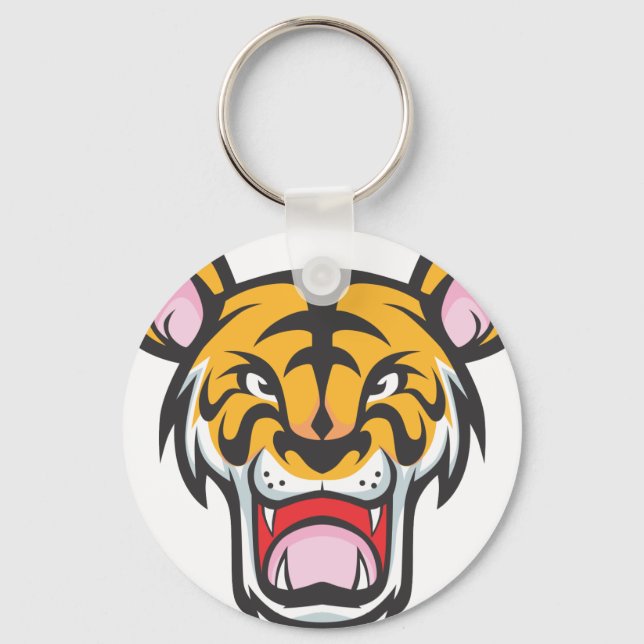 Custom Angry Tiger Cartoon Key Ring (Front)
