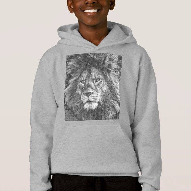 Custom Animal Lion Face Front Print Kids Boys Grey (Front)