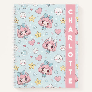 Custom Anime Kawaii with Hearts and Star Notebook