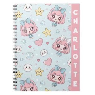 Custom Anime Kawaii with Hearts and Star Notebook
