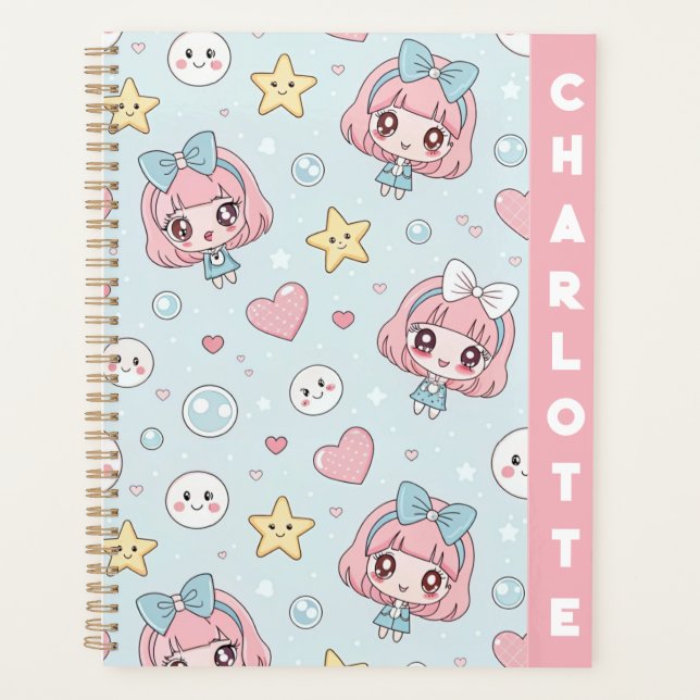 Custom Anime Kawaii with Hearts and Star Planner (Front)