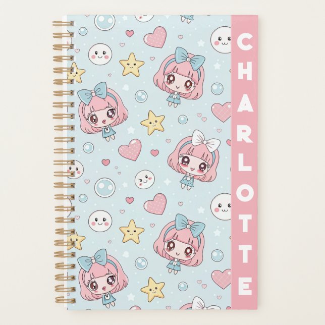 Custom Anime Kawaii with Hearts and Star Planner (Front)