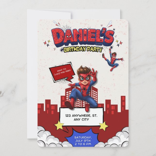Custom Anime Spider-Man Birthday Invitation  (Front)