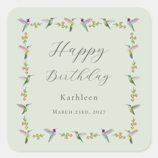 Custom Anna's Hummingbirds Birthday Square Sticker