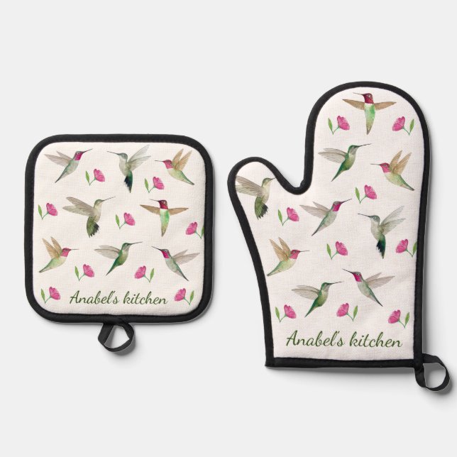 Custom Anna's Hummingbirds  Oven Mitt & Pot Holder Set (Front)