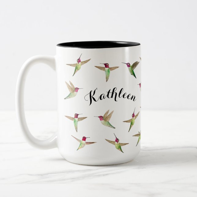 Custom Anna's Hummingbirds Two-Tone Coffee Mug (Left)