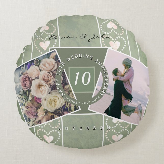 Custom Anniversary 2 Photos+Templates  Round Cushion (Front)