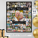 Custom Anniversary 64 Photo Collage Personalised Poster<br><div class="desc">Create a photo memory display on foam board to celebrate any year wedding anniversary utilising this easy-to-upload photo collage template with 64 square photos. The design features a modern calligraphy script HAPPY ANNIVERSARY title with their names, the number of years they're celebrating and their wedding date accented by interlocking hearts,...</div>