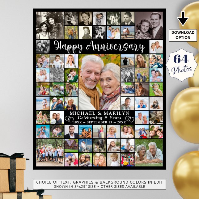 Custom Anniversary 64 Photo Collage Personalised Poster (Creator Uploaded)