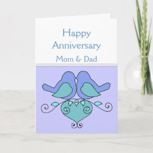 Custom Anniversary Bird Couple Kiss Floral Heart Card