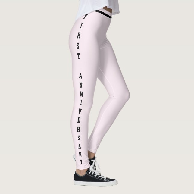 Custom Anniversary Day Blush Pink Black Monogram Leggings (Right)