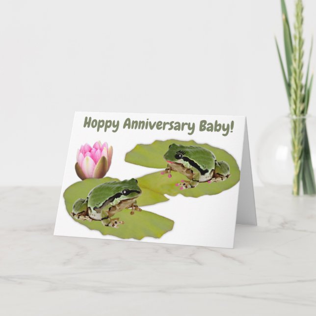 Custom Anniversary Frog Couple Water Lily Funny Card (Front)