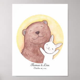 Custom Anniversary Gift Bear Bunny Happy Wall Art