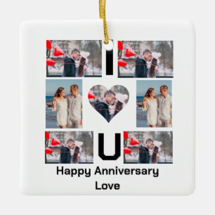 Custom Anniversary I Love you 7 Photo collage  Ceramic Ornament