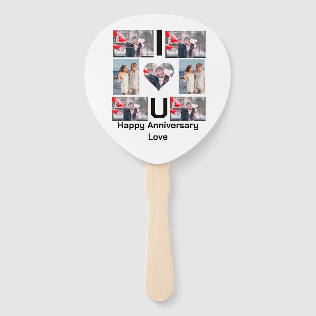 Custom Anniversary I Love you 7 Photo collage  Hand Fan (Front)