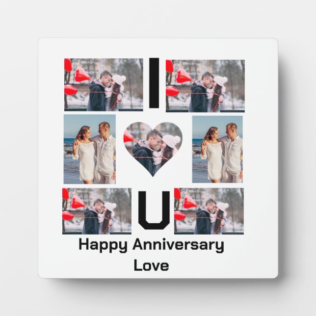 Custom Anniversary I Love you 7 Photo collage Plaque (Front)