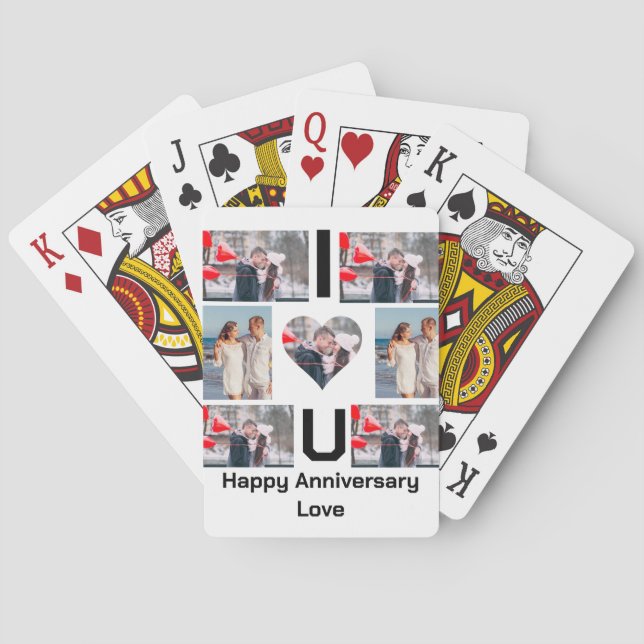 Custom Anniversary I Love you 7 Photo collage  Playing Cards (Back)