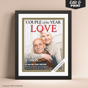 Custom Anniversary Magazine Cover, Couple Portrait Poster