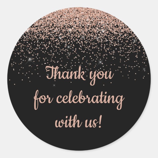 Custom Anniversary Party Favour Black and Rose Gol Classic Round Sticker (Front)