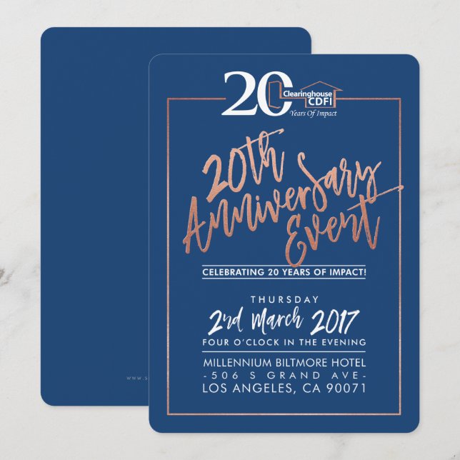 CUSTOM ANNIVERSARY PARTY INVITE corporate navy (Front/Back)