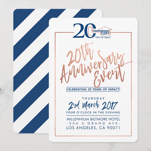 CUSTOM ANNIVERSARY PARTY INVITE corporate navy 2 (Front/Back)