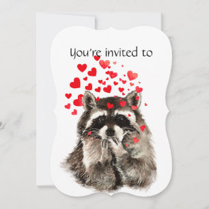 Custom Anniversary Party Racoon Love Hearts Invitation