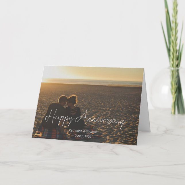 Custom Anniversary Photo Personalised text modern  Thank You Card (Front)