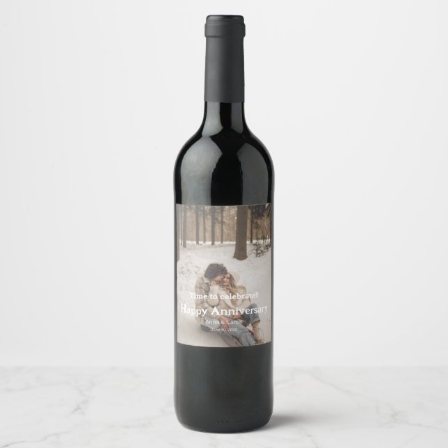 Custom Anniversary Photo Personalised text modern  Wine Label (Front)