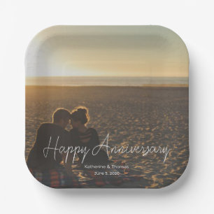 Custom Anniversary Photo Personalized text modern  Paper Plate