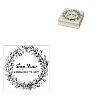 Custom Antique Small Business Floral Wreath Rubber Stamp