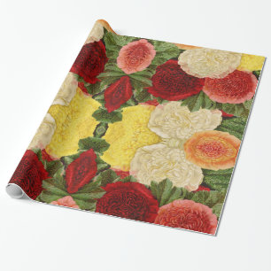 Custom Antique Vintage Red White Pink Yellow Roses Wrapping Paper