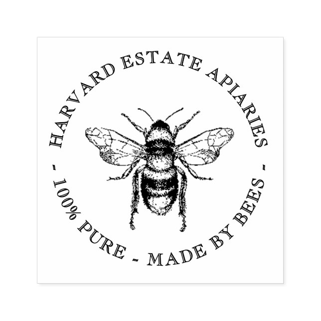 Custom Apiaries Bee Stamp with Dark Text (Imprint)