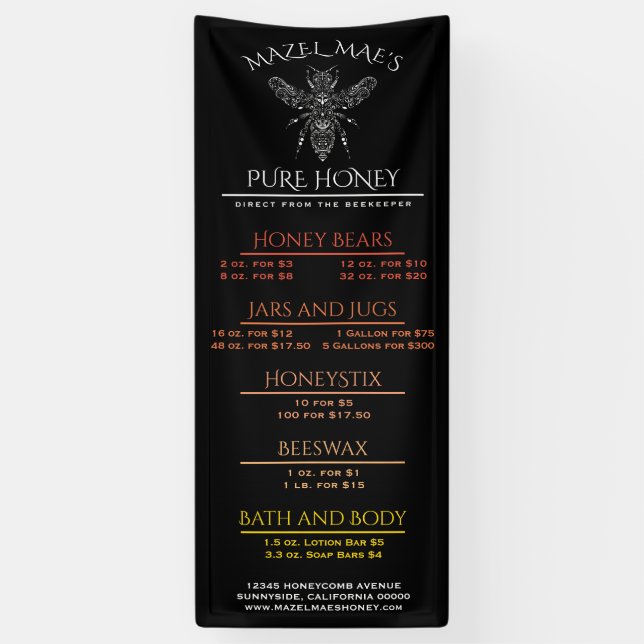 Custom Apiary Honey Menu Banner (Vertical)