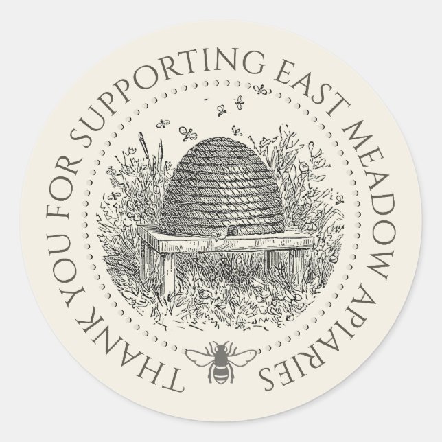 Custom Apiary Thank You Label Skep with Bees (Front)