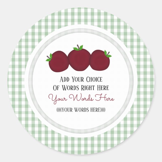 Custom Apple Gingham Classic Round Sticker (Front)