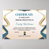 Custom Appreciation Achievement Gold Certificate P