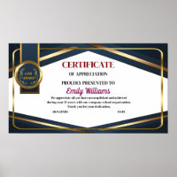 Custom Appreciation Achievement Gold Certificate