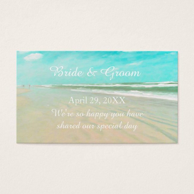 Custom Aqua Beach Wedding Favour Tag (Front)