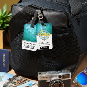 Custom Aqua Stone ID Design with Logo & QR Code  Luggage Tag