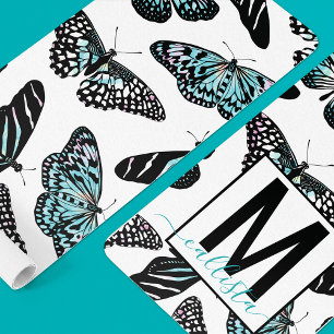 Custom Aqua Teal Butterfly Trendy Personalisation Yoga Mat